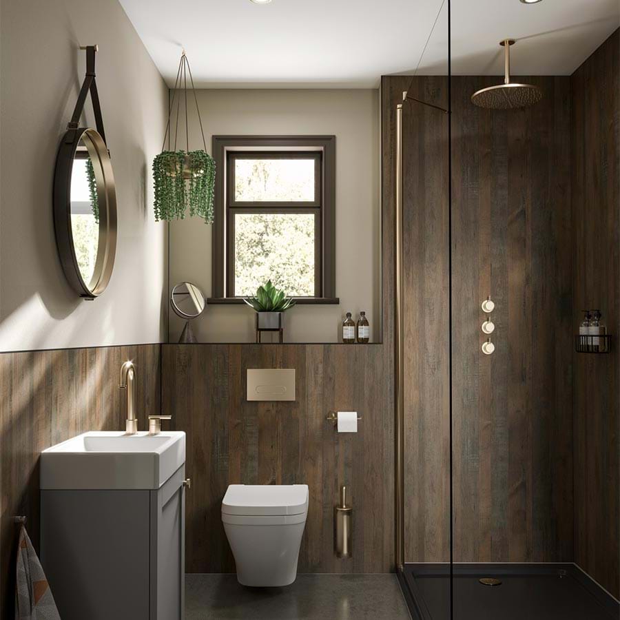 Salvaged Planked Elm badkamer wandpaneel